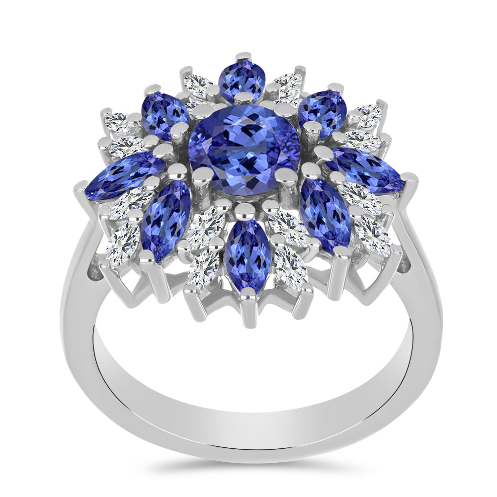 Anillo de Plata con Tanzanita y Zircón Blanco