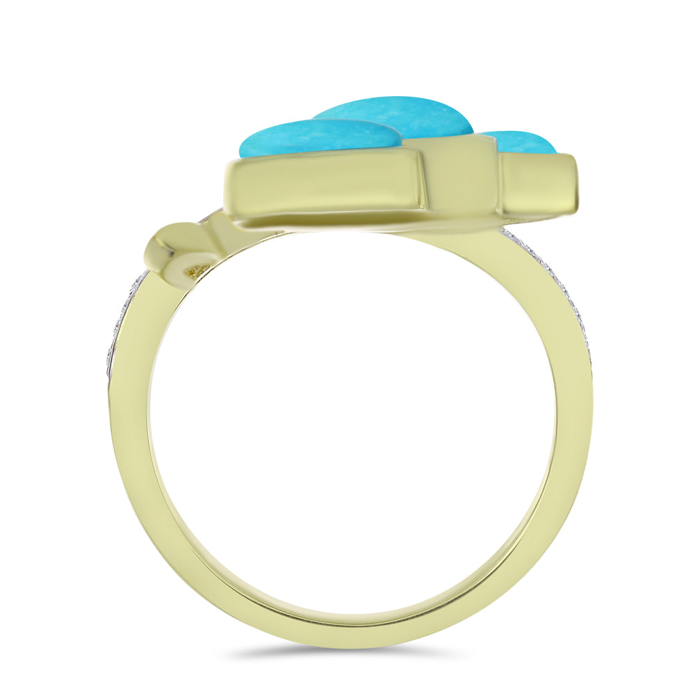 Anillo de Plata Bañada en Oro con Turquesa Bella Durmiente y Topacio Blanco 2 
