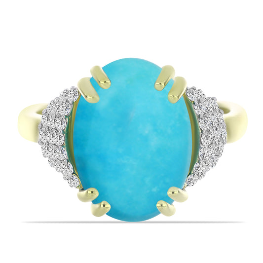 Anillo de Plata Bañada en Oro con Turquesa Bella Durmiente y Topacio Blanco