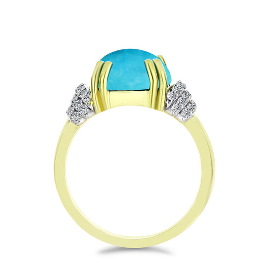 Anillo de Plata Bañada en Oro con Turquesa Bella Durmiente y Topacio Blanco