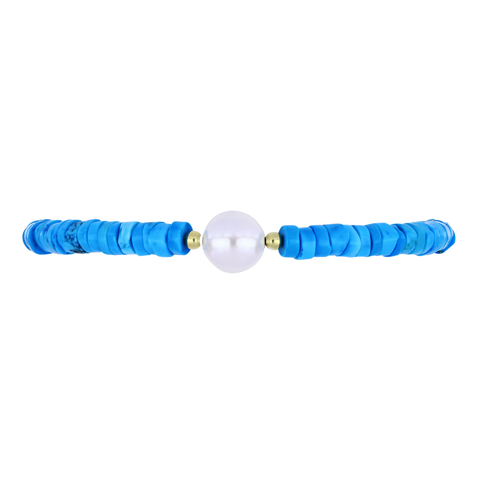 Pulsera de Plata Bañada en Oro con Turquesa Bella Durmiente y Perla de Agua Dulce 2 