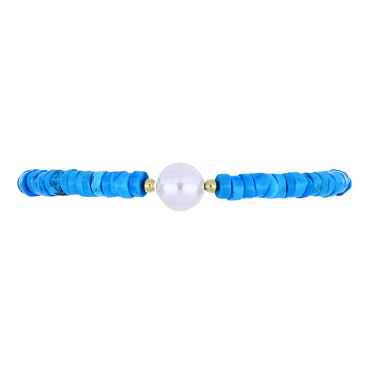 Pulsera de Plata Bañada en Oro con Turquesa Bella Durmiente y Perla de Agua Dulce