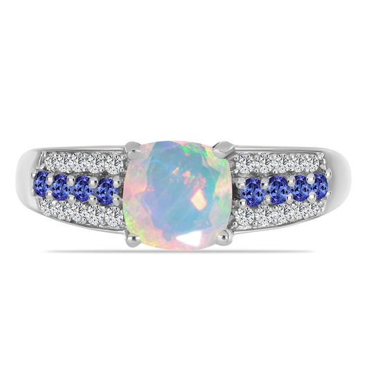 Anillo de Plata con Tanzanita y Ópalo Etíope de Lega Dembi
