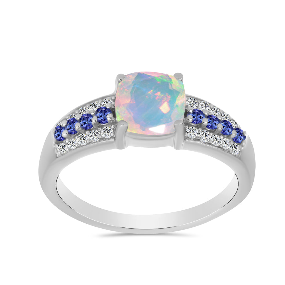 Anillo de Plata con Tanzanita y Ópalo Etíope de Lega Dembi