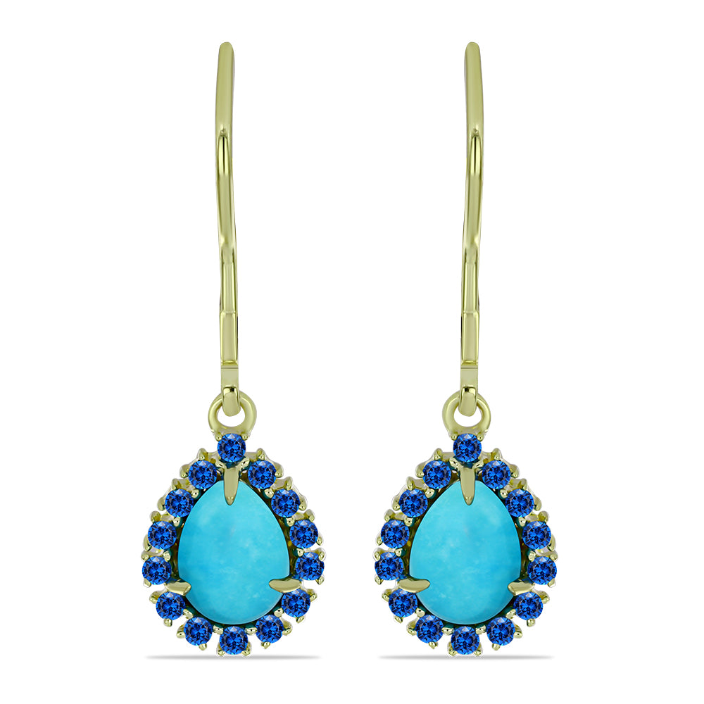 Pendientes de Plata Bañada en Oro con Turquesa Bella Durmiente y Topacio Azul Suizo 1 