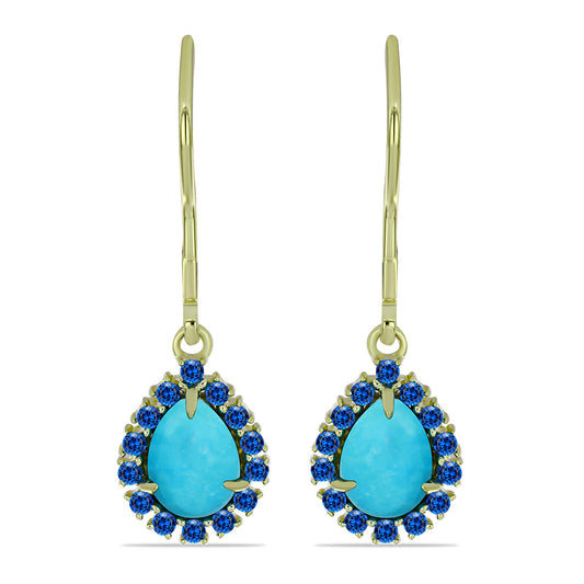 Pendientes de Plata Bañada en Oro con Turquesa Bella Durmiente y Topacio Azul Suizo