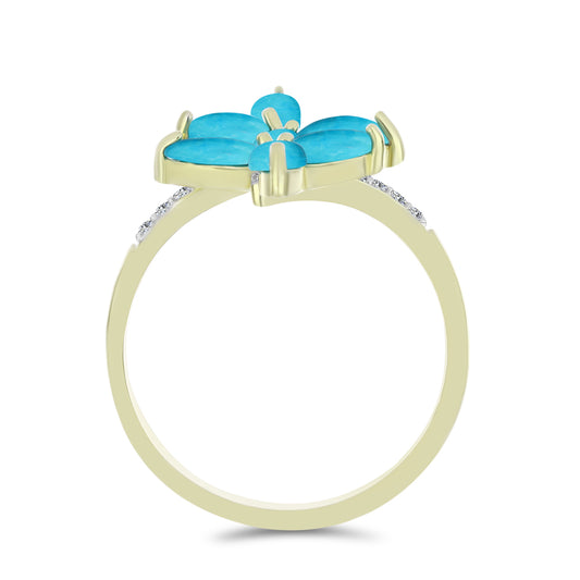 Anillo de Plata Bañada en Oro con Turquesa Bella Durmiente y Topacio Blanco