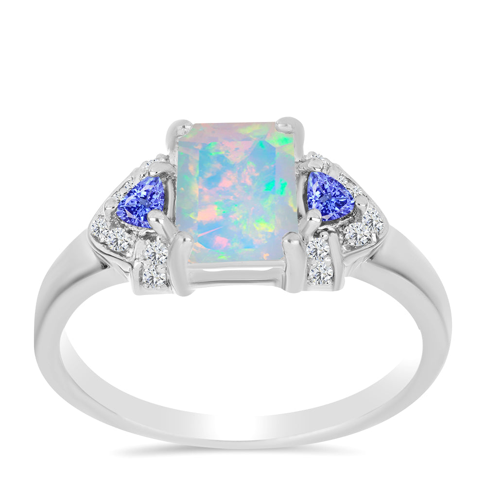 Anillo de Plata con Tanzanita y Ópalo Etíope de Lega Dembi 3 