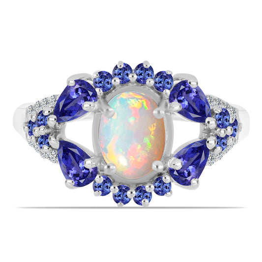 Anillo de Plata con Tanzanita y Ópalo Etíope de Lega Dembi