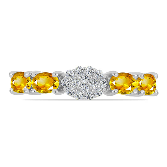 Anillo de Plata con Citrino de los Montes Urales y Topacio Blanco