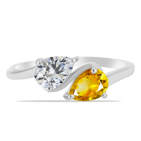 Anillo de Plata con Citrino de los Montes Urales y Topacio Blanco