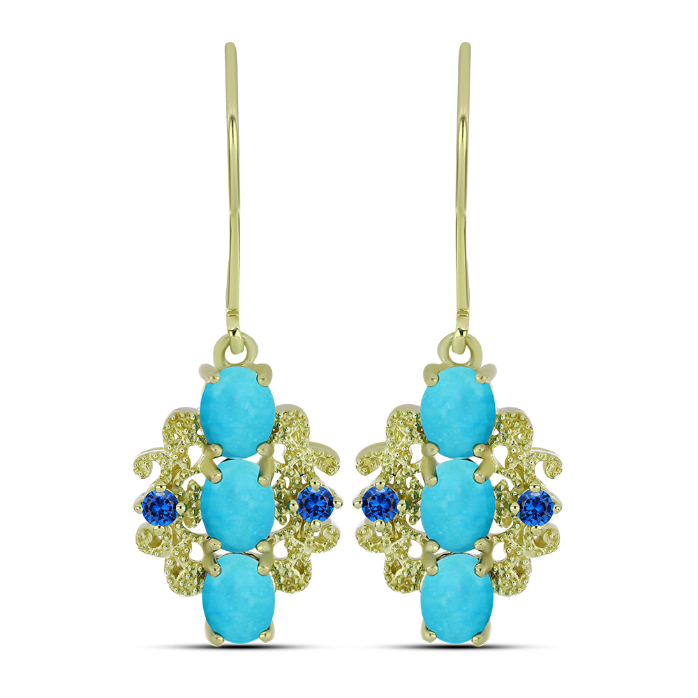 Pendientes de Plata Bañada en Oro con Turquesa Bella Durmiente y Topacio Azul Suizo