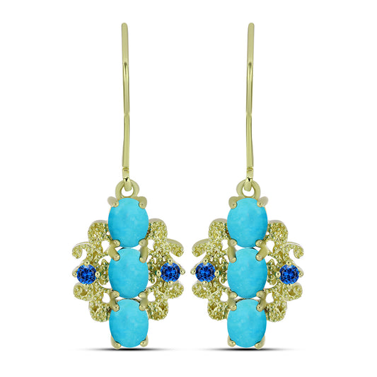 Pendientes de Plata Bañada en Oro con Turquesa Bella Durmiente y Topacio Azul Suizo