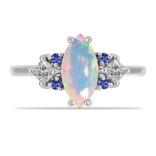 Anillo de Plata con Tanzanita y Ópalo Etíope de Lega Dembi