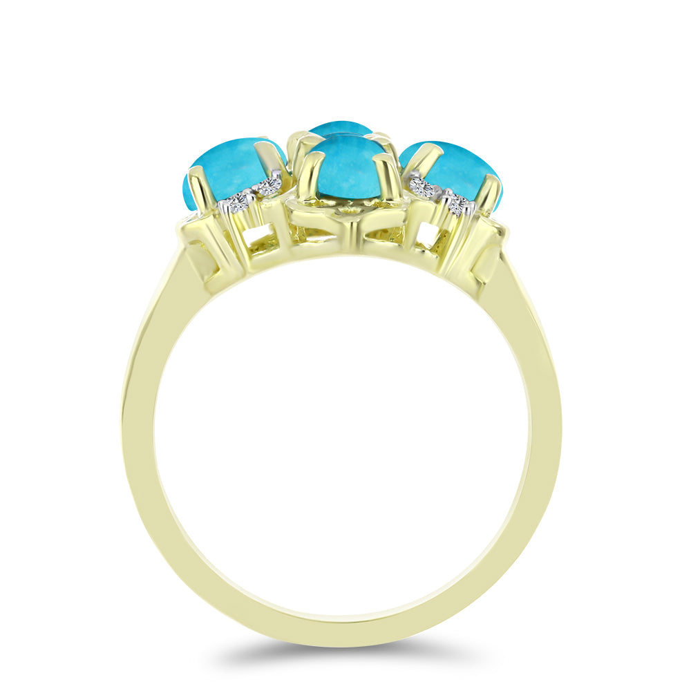 Anillo de Plata Bañada en Oro con Turquesa Bella Durmiente y Topacio Blanco 2 