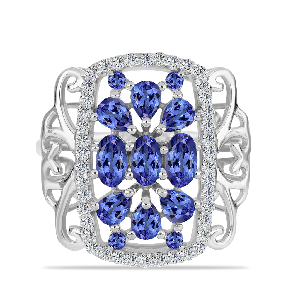 Anillo de Plata con Tanzanita y Topacio Blanco