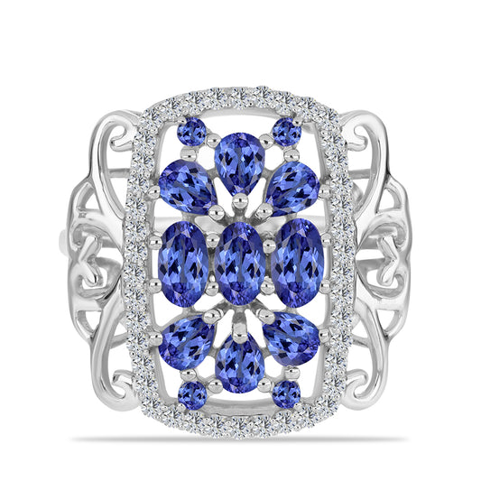 Anillo de Plata con Tanzanita y Topacio Blanco