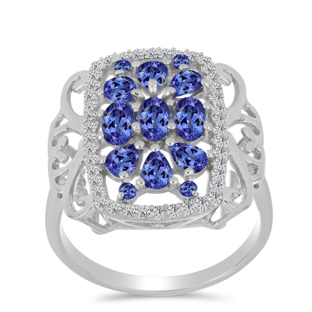 Anillo de Plata con Tanzanita y Topacio Blanco 3 
