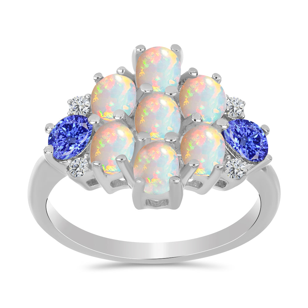 Anillo de Plata con Tanzanita y Ópalo Etíope de Lega Dembi