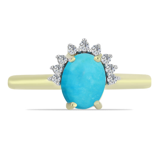 Anillo de Plata Bañada en Oro con Turquesa Bella Durmiente y Topacio Blanco