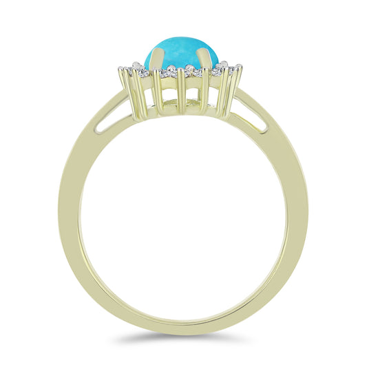 Anillo de Plata Bañada en Oro con Turquesa Bella Durmiente y Topacio Blanco