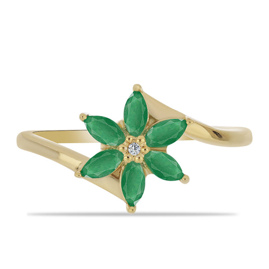 Anillo de Plata Bañada en Oro con Esmeralda de Brasil y Zircón Blanco