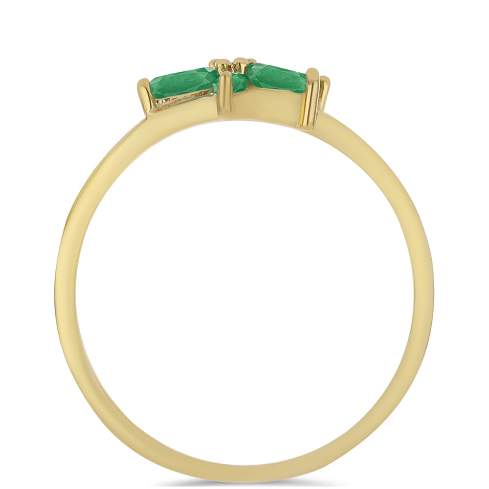 Anillo de Plata Bañada en Oro con Esmeralda de Brasil y Zircón Blanco 2 