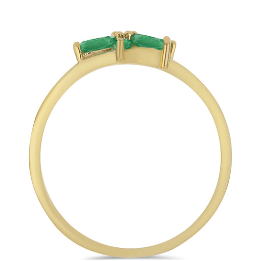 Anillo de Plata Bañada en Oro con Esmeralda de Brasil y Zircón Blanco