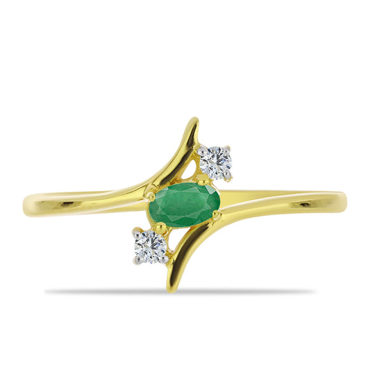 Anillo de Plata Bañada en Oro con Esmeralda de Brasil y Topacio Blanco
