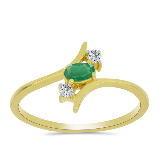 Anillo de Plata Bañada en Oro con Esmeralda de Brasil y Topacio Blanco