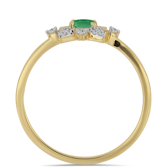 Anillo de Plata Bañada en Oro con Esmeralda de Brasil y Zircón Blanco
