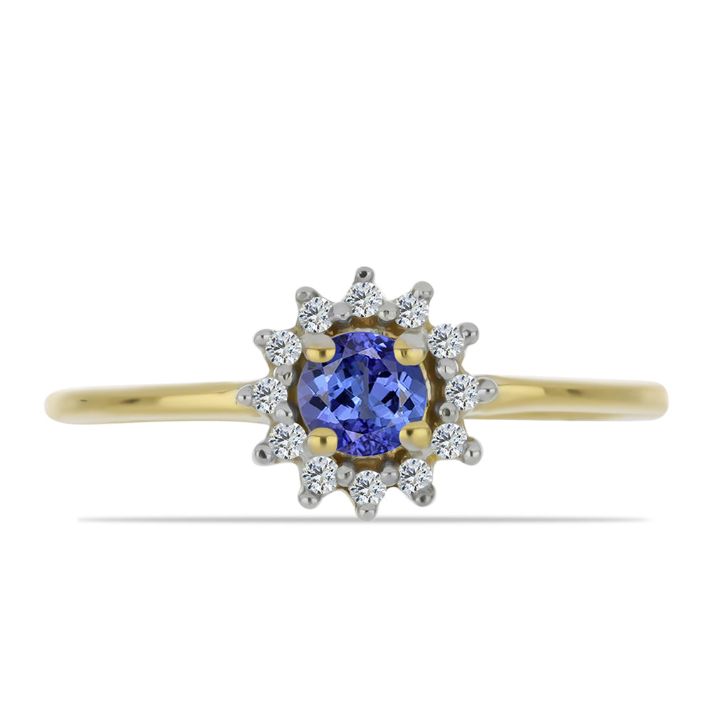 Anillo de Plata Bañada en Oro con Tanzanita y Zircón Blanco 1 