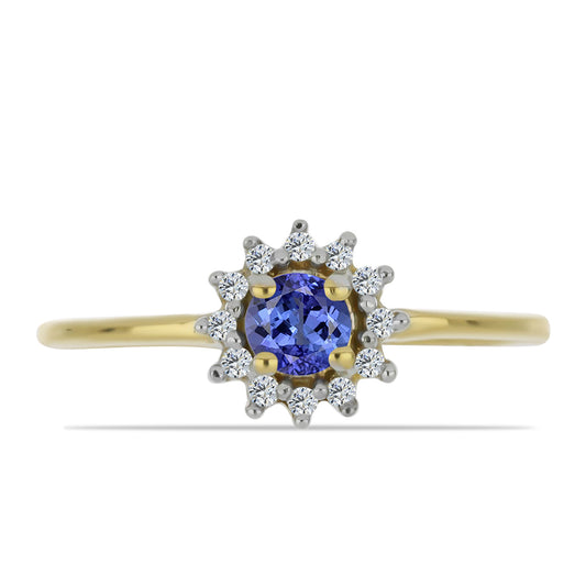 Anillo de Plata Bañada en Oro con Tanzanita y Zircón Blanco