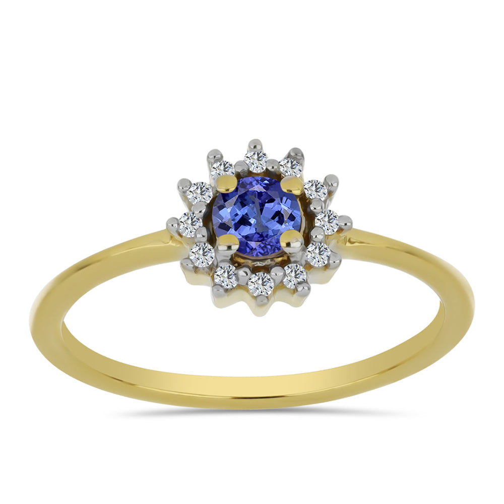 Anillo de Plata Bañada en Oro con Tanzanita y Zircón Blanco 3 