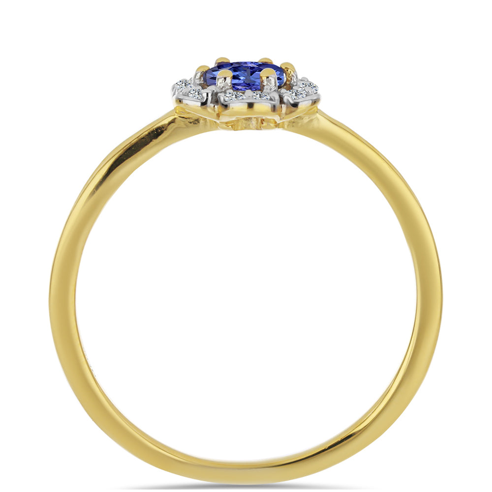 Anillo de Plata Bañada en Oro con Tanzanita y Zircón Blanco