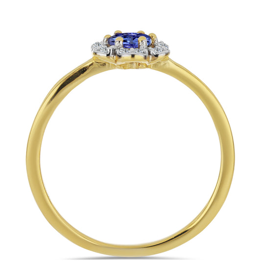 Anillo de Plata Bañada en Oro con Tanzanita y Zircón Blanco