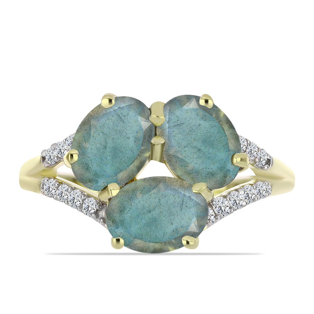 Anillo de Plata Bañada en Oro con Labradorita y Topacio Blanco 1 