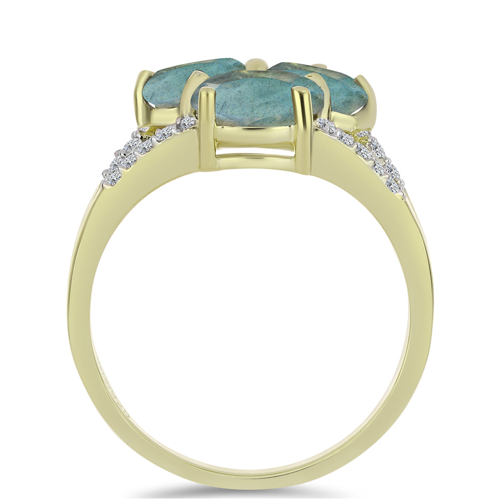 Anillo de Plata Bañada en Oro con Labradorita y Topacio Blanco 2 