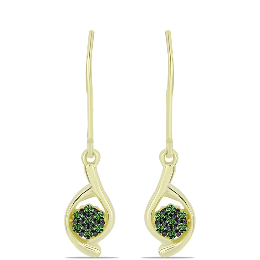 Pendientes de Plata Bañada en Oro con Diamante Verde 1 