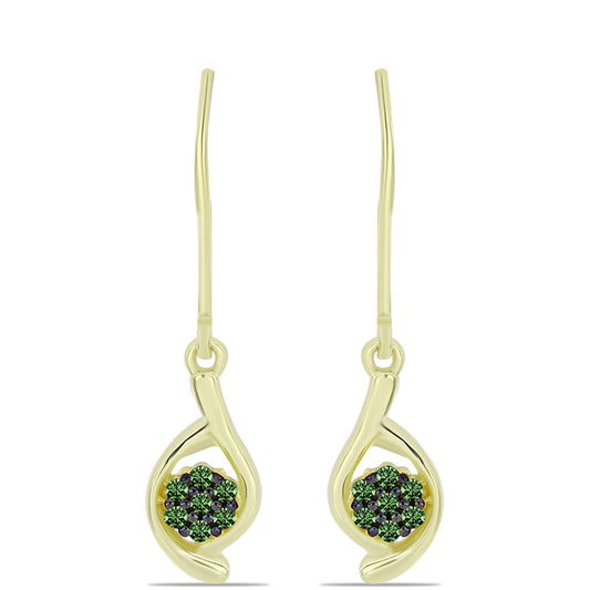 Pendientes de Plata Bañada en Oro con Diamante Verde