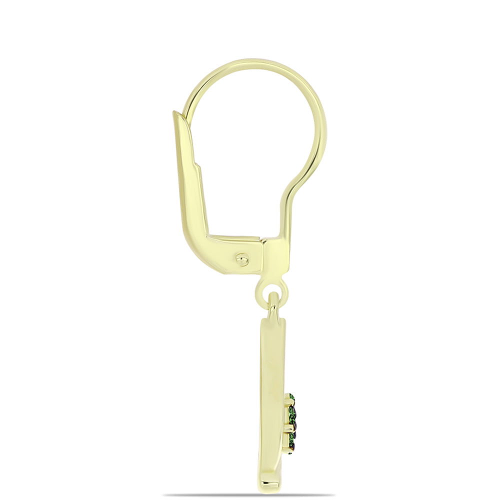 Pendientes de Plata Bañada en Oro con Diamante Verde 2 