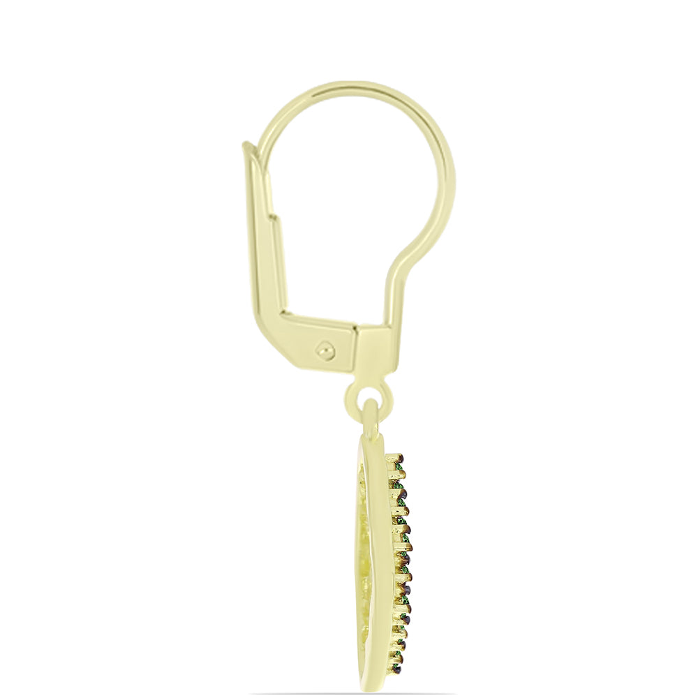 Pendientes de Plata Bañada en Oro con Diamante Verde 2 