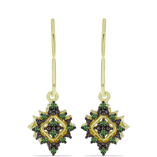 Pendientes de Plata Bañada en Oro con Diamante Verde