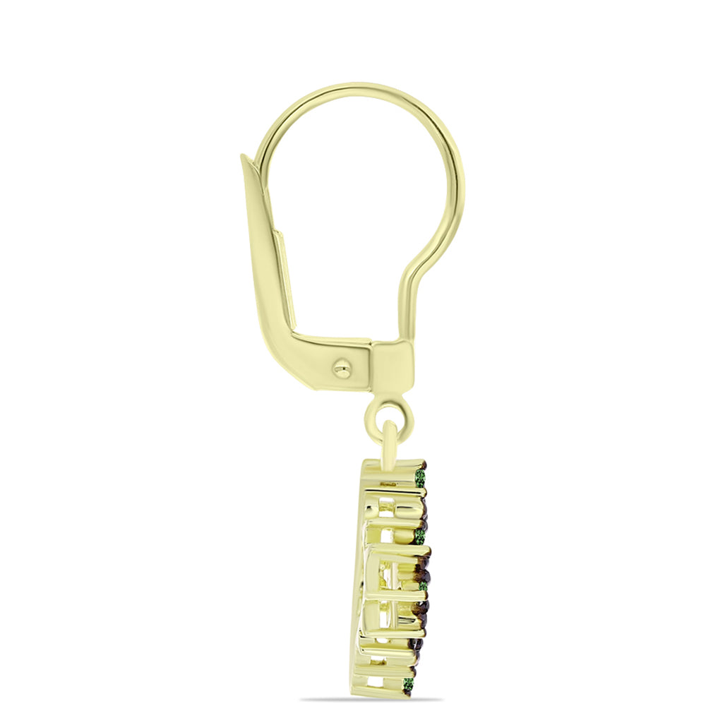 Pendientes de Plata Bañada en Oro con Diamante Verde 2 