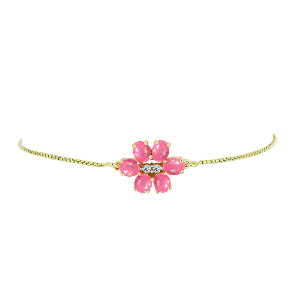 Pulsera de Plata Bañada en Oro con Ópalo Rosa Etíope de Lega Dembi y Topacio Blanco 2 