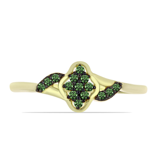 Anillo de Plata Bañada en Oro con Diamante Verde