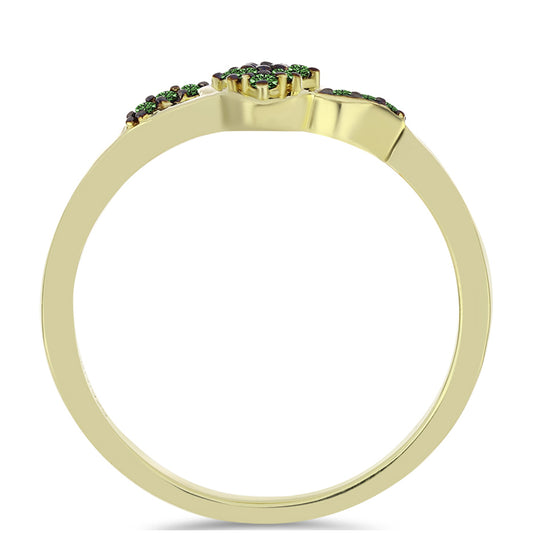 Anillo de Plata Bañada en Oro con Diamante Verde