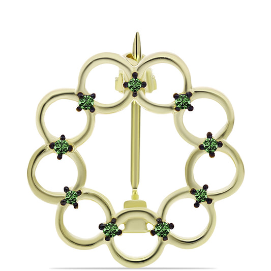 Broche de Plata Bañada en Oro con Diamante Verde