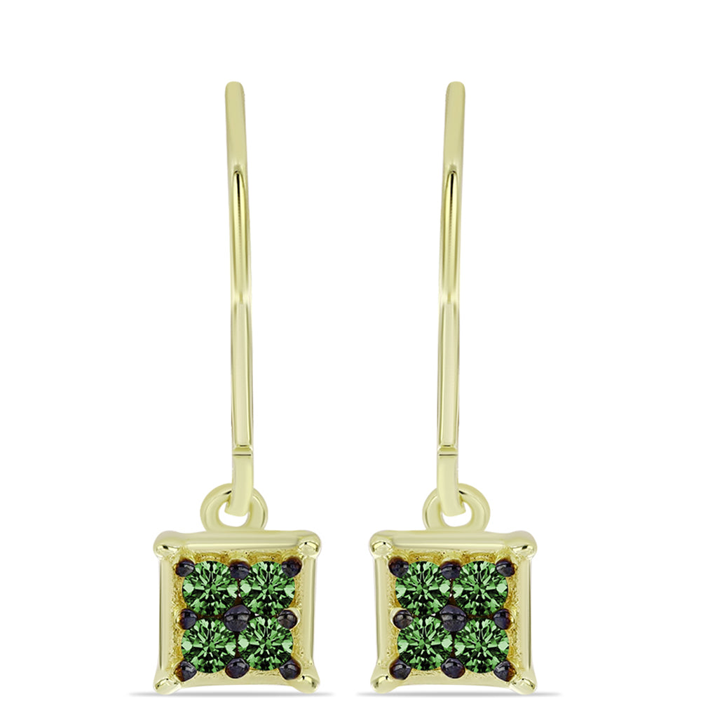 Pendientes de Plata Bañada en Oro con Diamante Verde 1 