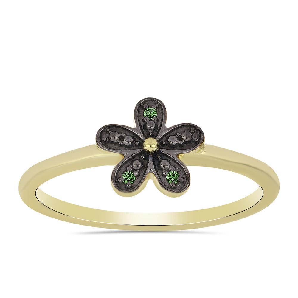 Anillo de Plata Bañada en Oro con Diamante Verde 3 
